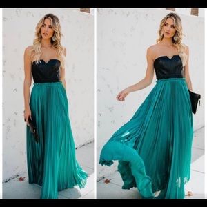 Vici Leather Top Pleated Maxi Dress
